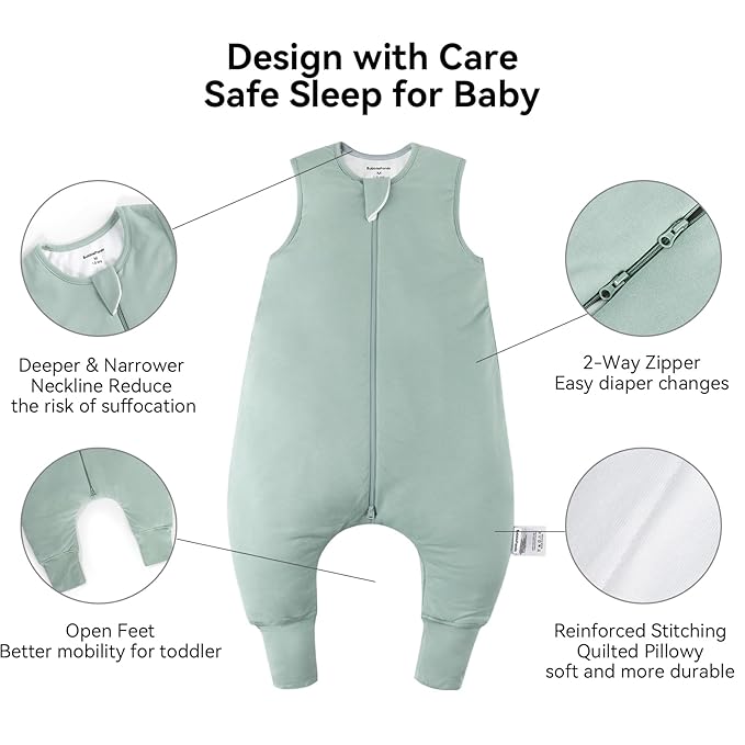 Rayon Made from Bamboo Toddler Sleep Sack with Feet 1.0 Tog Ultra Soft Toddler Sleeping Sack 3t-4t Sleep Bag Walker Quilted Wearable Blanket with Legs 2-Way Zipper Lightweight Extra Long