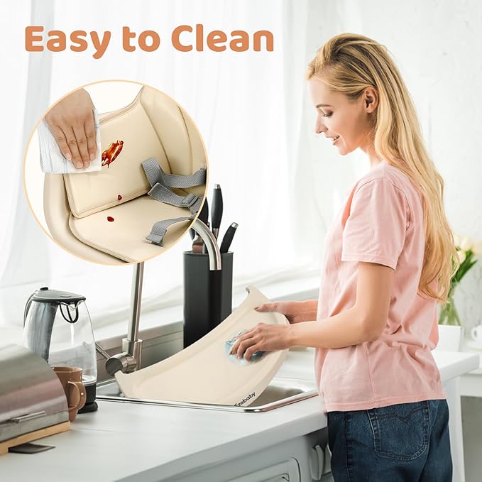 Ezebaby Portable Baby High Chair, High Chairs for Babies and Toddlers with Adjustable Legs, 6-in-1 Convertible to Booster Seat for Dining Table, Toddlers High Chair with Removable Cushions - Cream