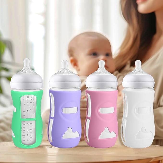 BUSOHA 4 Pack Silicone Sleeves for Avent Baby Bottles - Anti Breakage Baby Bottle Holder for Avent Natural Glass Baby Bottles,Compatible with Avent Baby Bottle,8oz