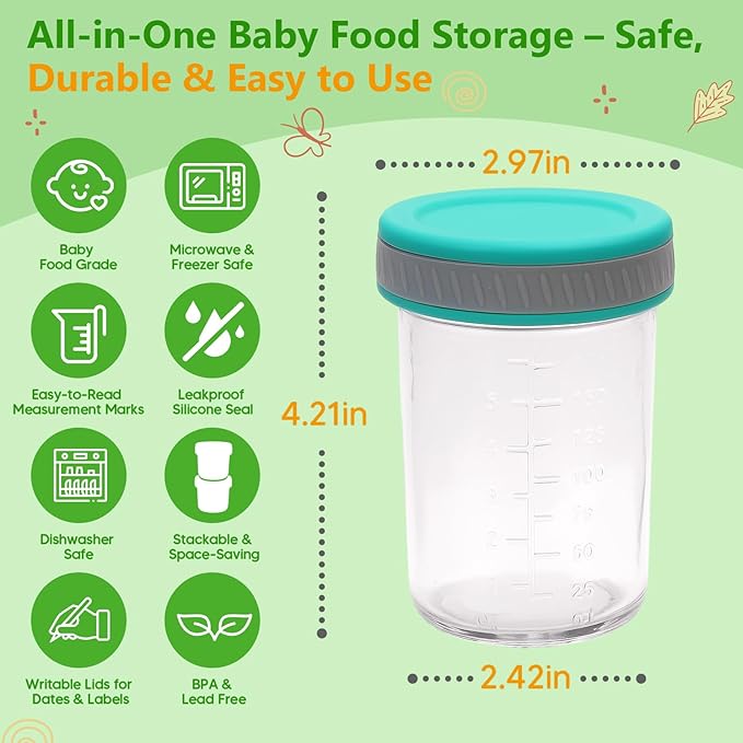 Glass Food Storage Jars with Lids (8 oz, 8-Pack) – Baby Food, Breast Milk, Puree, Reusable Containers for Snacks & Meal Prep, Portion Control & Spice Storage, Freezer, Microwave, Dishwasher Safe