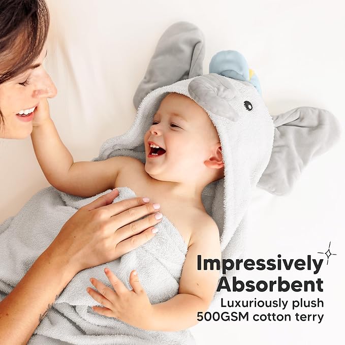 KeaBabies Organic Baby Towel with Hood for Girls, Boys - Soft, Absorbent, 100% Cotton Hooded Baby Towels for Newborns, Infants, Large Hooded Bath Towels for Babies, Kids, Toddler 1-3 (Ethan)