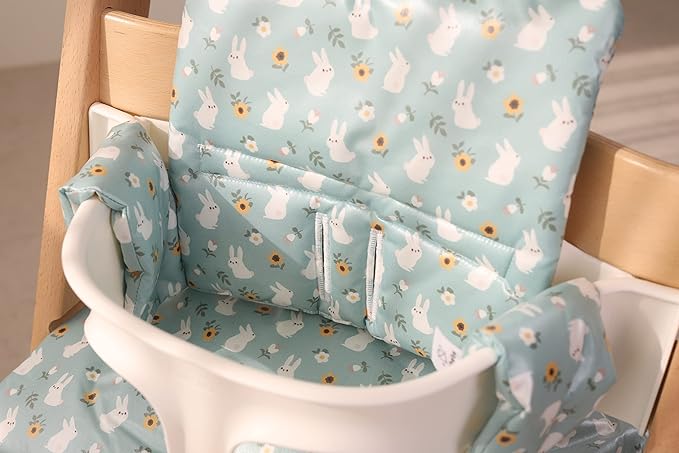 Waterproof & Compatible Stokke Tripp Trapp Cushion Set for Newborn Baby - Easy to Clean Stokke Tripp Trapp Newborn Set - 100% Cotton Stokke High Chair Cushion Set (Mint Bunny / 49.5 Counts)