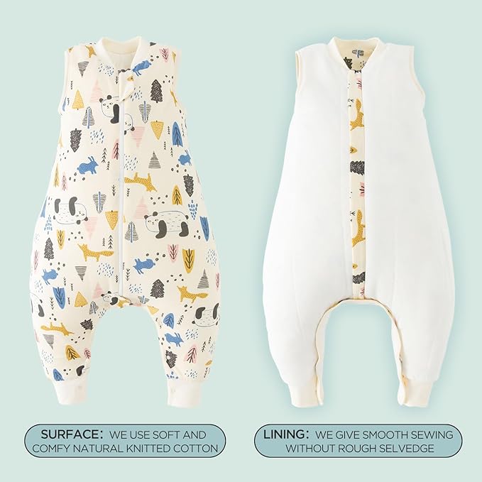 Duomiaomiao 2.5 TOG Toddler Sleep Sack 6-12 Months 100% Cotton Winter Baby Sleep Sack with Feet, Warm Comfy Toddler Wearable Blanket