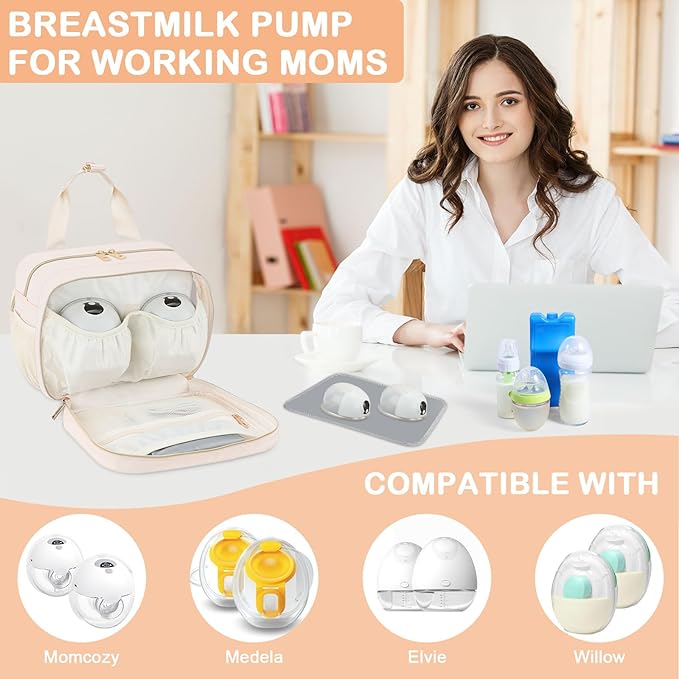 PIIOSER Insulated Baby Bottle Bag with Ice Pack, Breastmilk Cooler Compatible with Wearable Breast Pumps & Accessories - Breastfeeding On The Go for Nursing & Working Moms, Cream