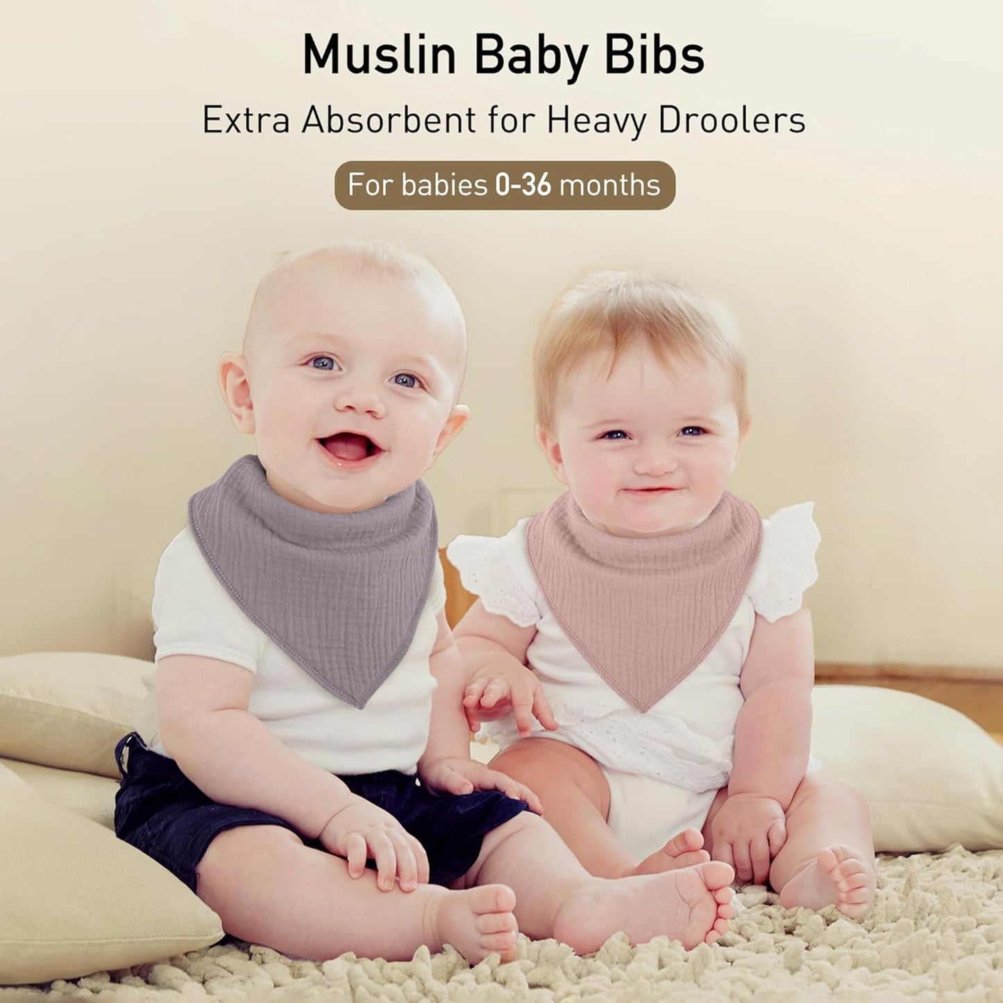 Muslin Baby Bibs 8 Pack, Baby Bandana Drool Bib for Drooling and Teething, Cotton Soft Absorbent for Girls Boys