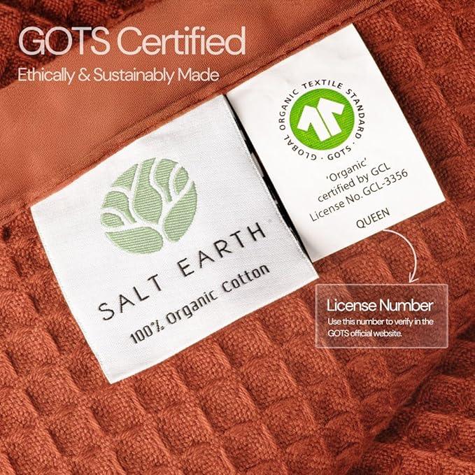 Salt Earth GOTS Certified 100% Organic Cotton Throw Blanket, 55"X60" Blankets & Throws for Bed, Throw Blanket for Couch,Modern & Cozy Blanket, All Season Waffle Blanket, Soft Blanket (Cinnamon Stick)
