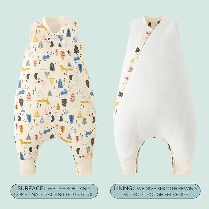 Duomiaomiao 2.5 TOG Toddler Sleep Sack 3-4T 100% Cotton Winter Side Open Zipper Baby Sleep Sack with Feet, Warm Toddler Wearable Blanket