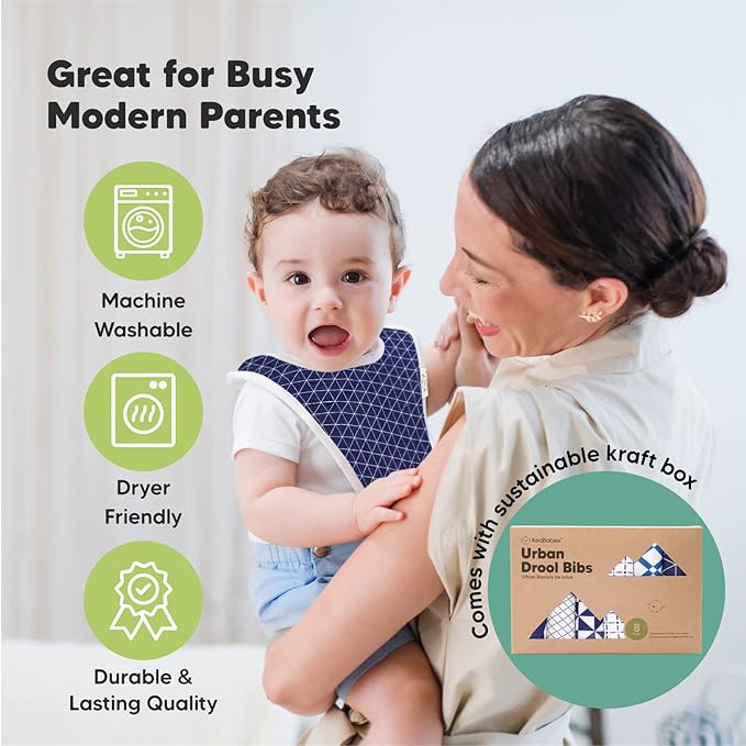 8-Pack Organic Baby Bibs for Boys, Girls - Soft Cotton Drooling and Teething Bibs for Baby Girl & Boy, Extra Absorbent, Easy to Clean & Put On for Toddler, Newborn, Infant 0-24 Months (Azure)