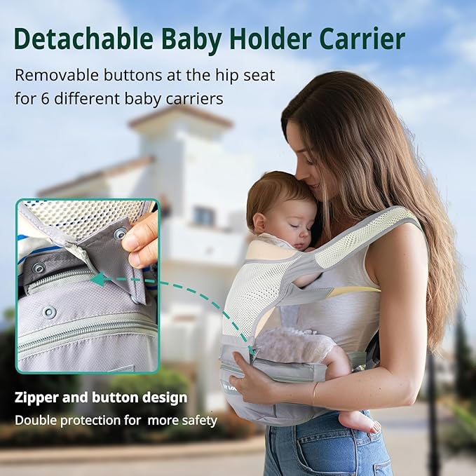 Baby Carrier, Newborn to Toddler(25-60 lbs), Adjustable Detachable 6-in-1 Ergonomic Toddler Carrier, Easy-to-Use, Front & Back Carry & Baby Hip Carrier for Hands-Free Parenting