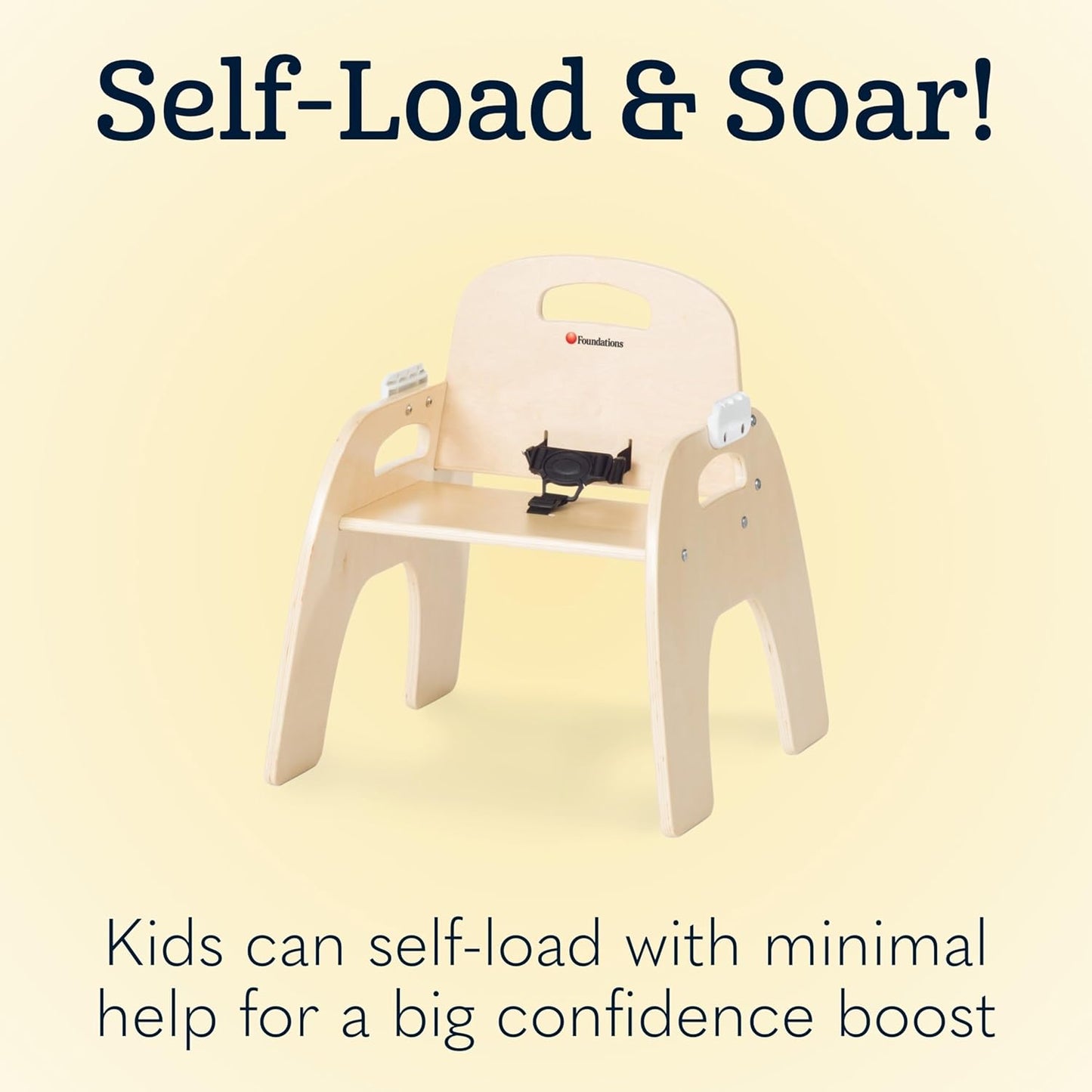 Foundations Easy Serve Low Wood Feeding Chairs Multipack, Adjustable Harness, Removable Dishwasher Safe Tray, No-Tip Base, Stackable Toddler Chairs, 2 Pack (9 inch)