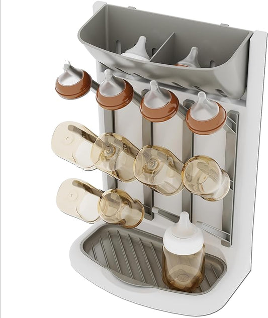 IEEK Baby Bottle Drying Rack,Space Saving Countertop Drying Rack for Baby Accessory & Pump Parts,Suction Cup Wall Mounted Bottle Rack Holder Large Vertical Drying Tower,Grey and White