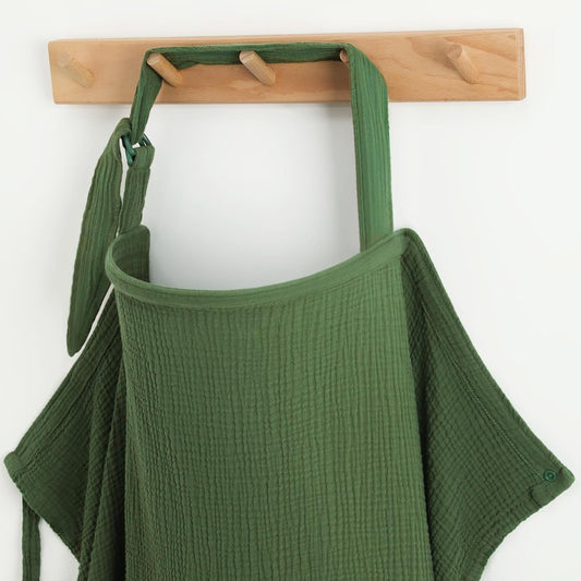 Blissful Diary Muslin Nursing Cover for Breastfeeding, Breathable Breastfeeding Cover up with Arch Neckline for Women, Nursing Apron (Dark Green)