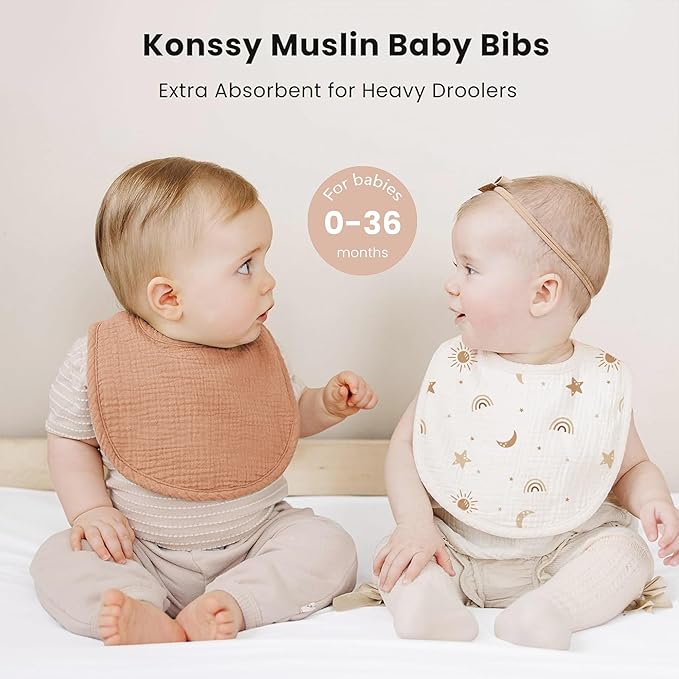 Konssy Muslin Baby Bibs 8 Pack Baby Bandana Drool Bibs Cotton for Unisex Boys and Girls, Soft Absorbent Set for Teething and Drooling