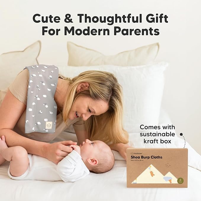 Organic Burp Cloths Baby Boy, Girl - 6-Pack Large Cotton Burping Cloths for Babies, Spit Up Rags, Super Absorbent, Ultra Soft Newborn Rag, Gender Neutral, Machine Washable, Durable (Dreamers)