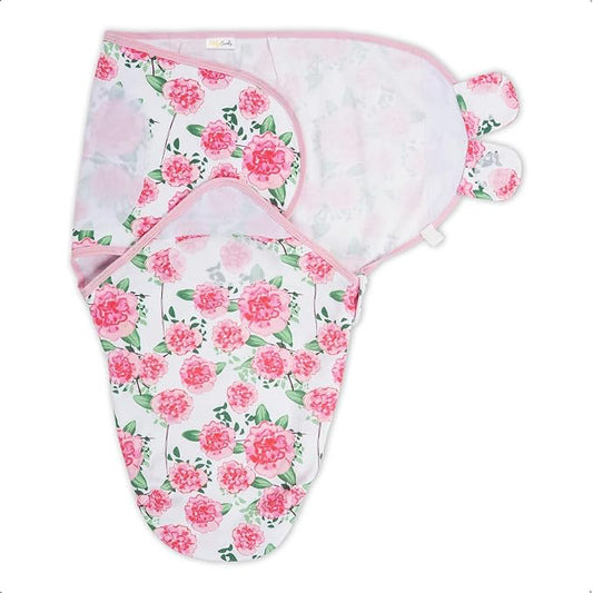 LollyBanks Swaddles 100% Organic Cotton Baby Girl Essentials, 0-3 Months Newborn Girl Swaddles, Swaddle with Easy Change Zipper, Swaddle Sack for Baby Girl (Peony Print)