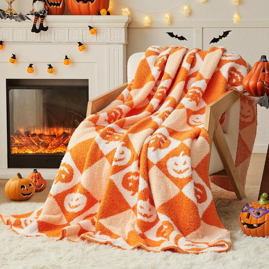 CYMULA Halloween Knit Throw Blanket - Pumpkin Blanket for Couch, Soft Cozy Lightweight Fluffy Blanket for Fall Decor, 50"x60"