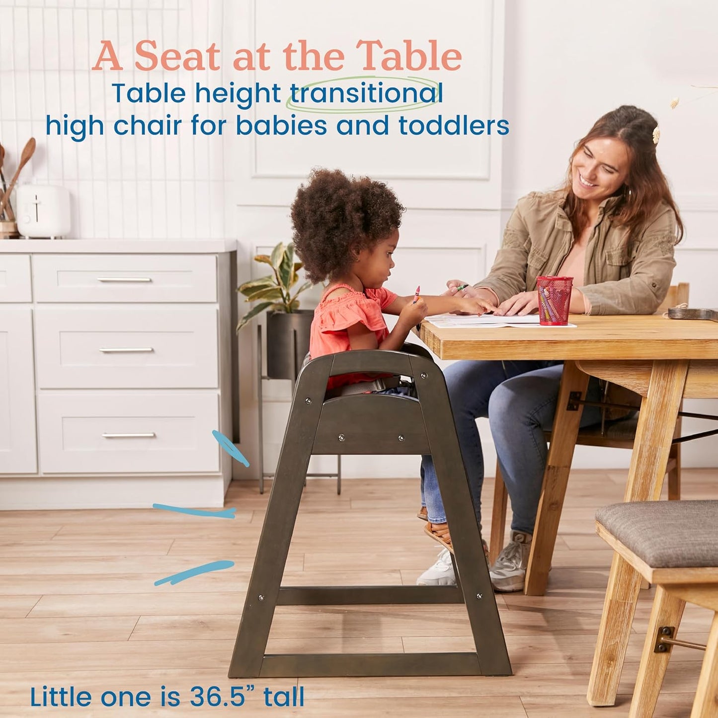 ECR4Kids ASATT High Chair, Toddler Chair, Grey Wash