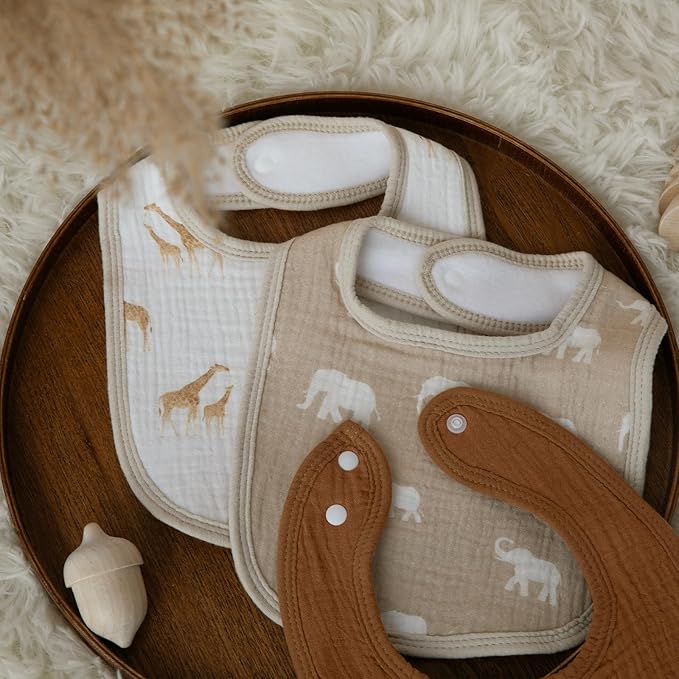 Muslin Baby Drool Bibs for Unisex Boys Girls, 10 Pack Soft Cotton Baby Bib for Teething Drooling, Essentials Shower Gift (10, Brown)