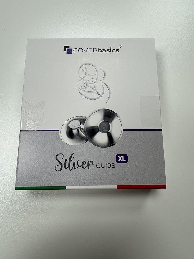 Original Italian Silver Nursing Cups - Nipple Shields for Breastfeeding - Helps Soothe and Protect Sore Nipples - Dermatologically Tested - Medical Device FDA-Registered (XL)