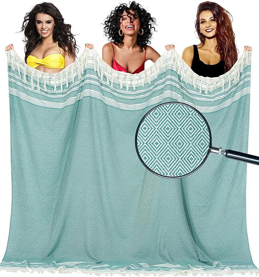 Oversized Turkish Beach Towel Blanket Cotton Giant XL Sandproof Towels Huge Linen XXL Extra Large Big Throw Quilt Blankets for Adults Cloud Travel Camping Glamping Accessories Essentials