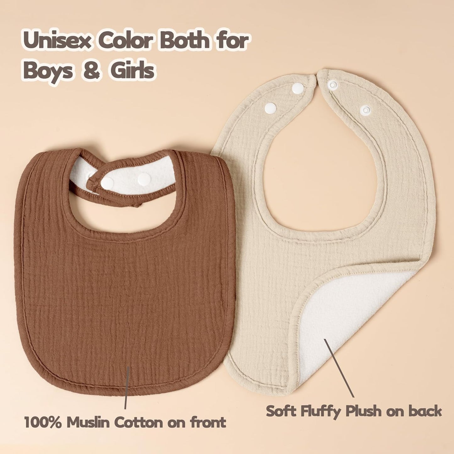 Susurration Muslin Baby Bibs 8 Pack Bandana Drool Bibs, Soft Square Adjustable Baby Drooling Bibs for Unisex Girls & Boys