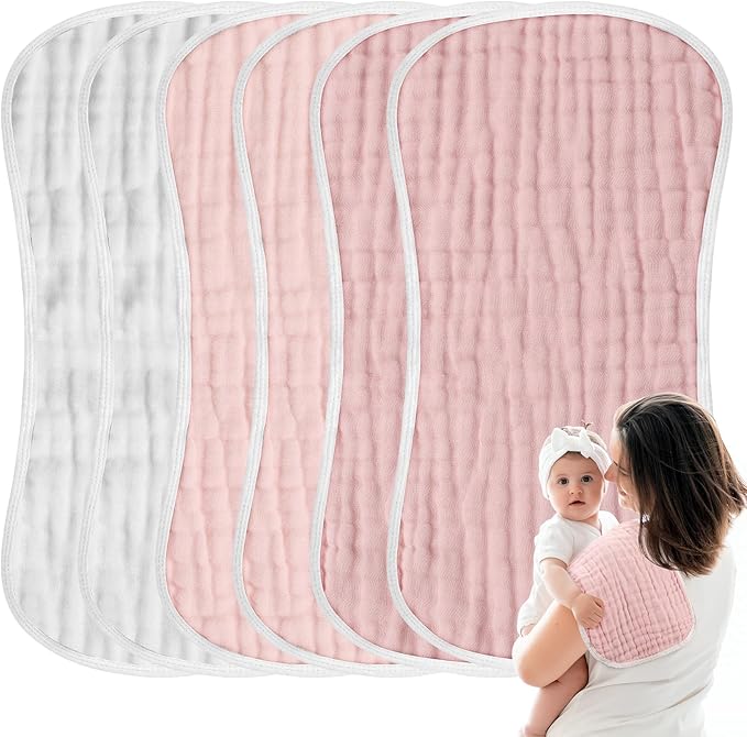 MUKIN Baby Muslin Burp Cloth Set of 6, Ultra Soft Absorbent Thick Cotton Burping Cloths for Unisex Newborn Babies, 20'' by 10'' Neutral Milk Spit Up Rags Boys Girls - Baby Must Haves. (Gradient Pink)