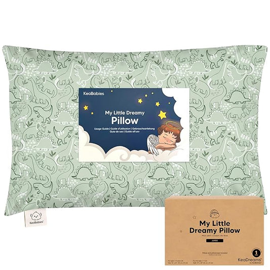 KeaBabies Toddler Pillow with Pillowcase, Jumbo 14X20 - Soft Organic Cotton Toddler Pillows for Sleeping - Machine Washable - Perfect for Travel, Toddler Bed Set (DinoDood)