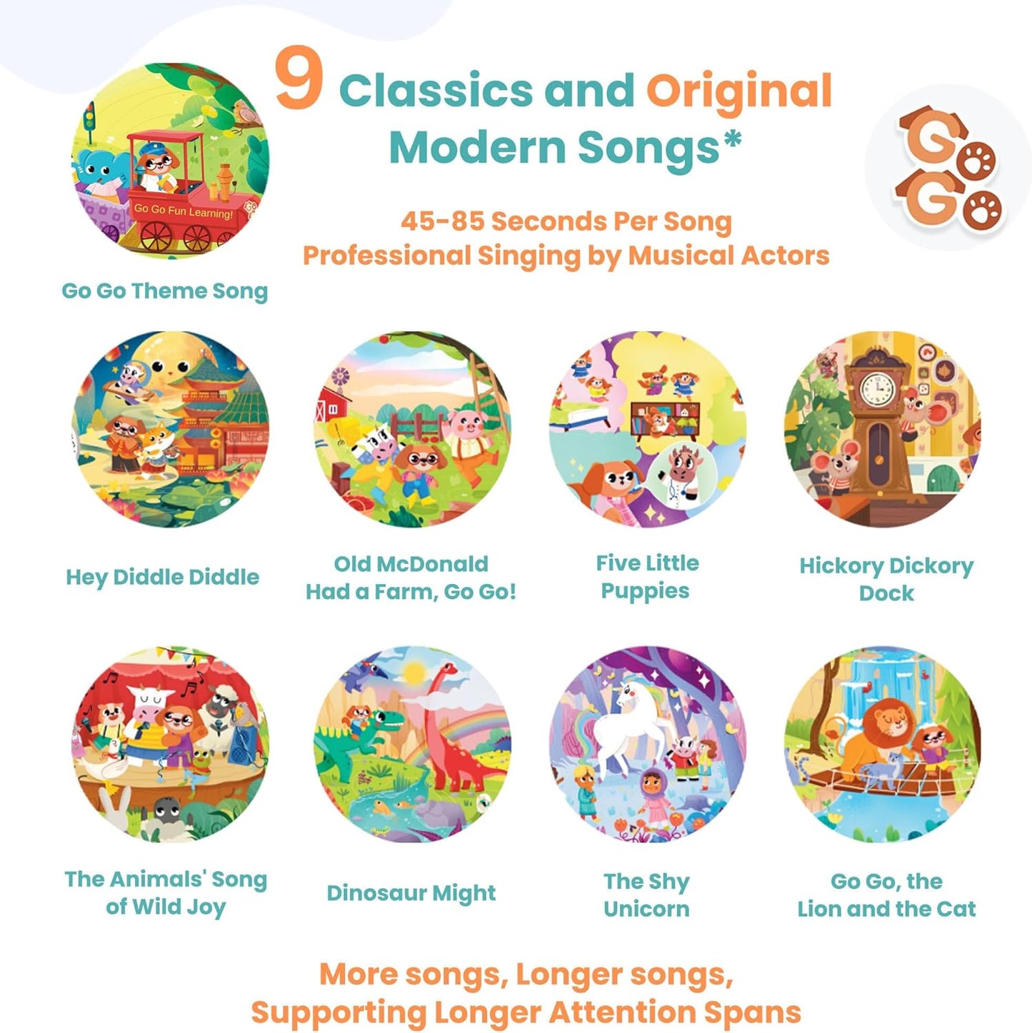 GO GO 9 Creative Animal Nursery Rhymes: Interactive Book for 1 Year Old, Sound Books for Toddlers 1-3, Musical Books for Toddlers 1-3, Music Book for Toddlers 1-3, Baby Books with Sound, Singing Books