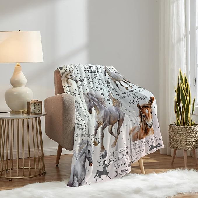 Horse Blanket for Baby Girls Flowers Animals Throw Blanket for Boys, Lightweight Cute Horse Soft Flannel Blankets for Kids Gifts, 30x40 Inches