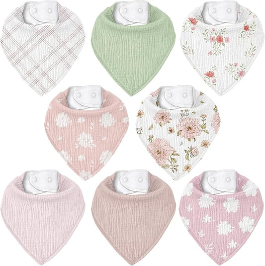 Muslin Baby Bibs 8 Pack, Baby Bandana Drool Bib for Drooling and Teething, Cotton Soft Absorbent for Girls Boys