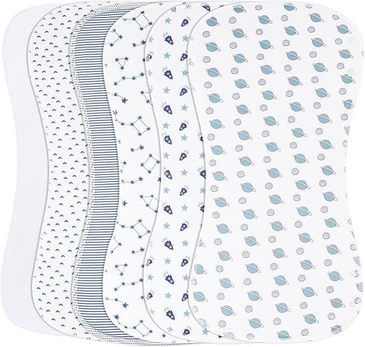 2-in-1 Burp Cloths and Baby Bibs - 6 Pack Large Super Absorbent Soft Cotton Burping Cloths for Spit Up, 3 Layers Thick Baby Burp Rags for Girls & Boys