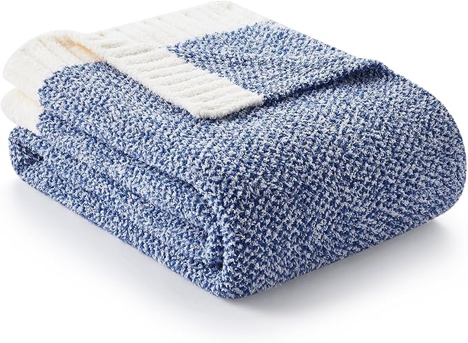 Snuggle Sac Queen Size Bedding Blankets, Super Soft Warm Oversized Blankets for Bed, Cozy Knit Fuzzy Plush Bed Blankets,Heather Royal Blue,90x90 inches