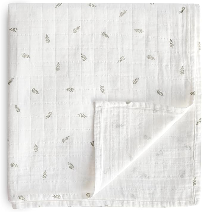 mushie Muslin Baby Swaddle Blanket | 100% Organic Cotton (Leaves)
