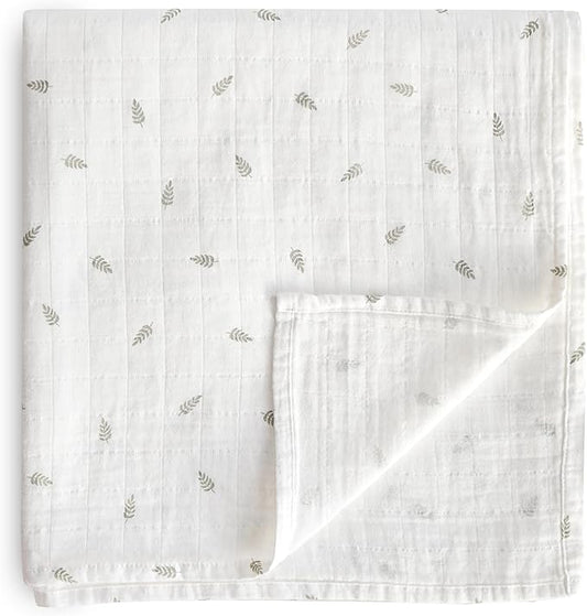 mushie Muslin Baby Swaddle Blanket | 100% Organic Cotton (Leaves)