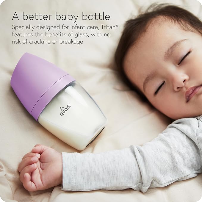 BuubiBottle Mini Slow Flow Bottle for Newborn Babies by Quark - with Anti-Colic RealFeel Nipple to Simulate Breastfeeding - BPA-Free, PVC-Free, Toxin-Free - 5 Oz Bottle with Lid, 2 Pack - Purple