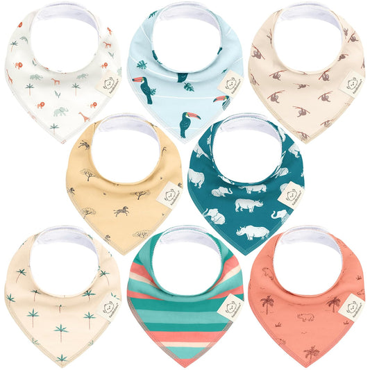 8-Pack Organic Baby Bandana Bibs for Boys, Girls - Super Absorbent Triangle Baby Bibs for Drooling and Teething Infant, 100% Cotton Extra Soft for Newborn, Infant 0-36 Months (Wildscape)
