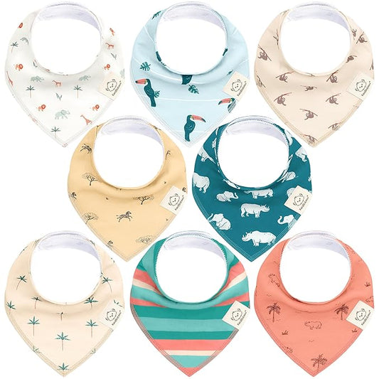 8-Pack Organic Baby Bandana Bibs for Boys, Girls - Super Absorbent Triangle Baby Bibs for Drooling and Teething Infant, 100% Cotton Extra Soft for Newborn, Infant 0-36 Months (Wildscape)