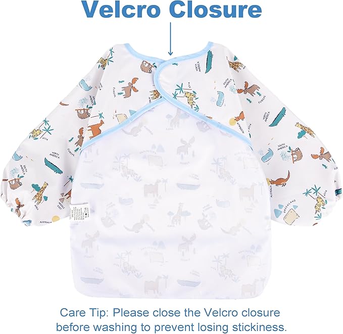 Long Sleeve Baby Bib For Eating Feeding Mess Proof Waterproof Food Smock Bibs With Pocket For Newborn Boy Girl