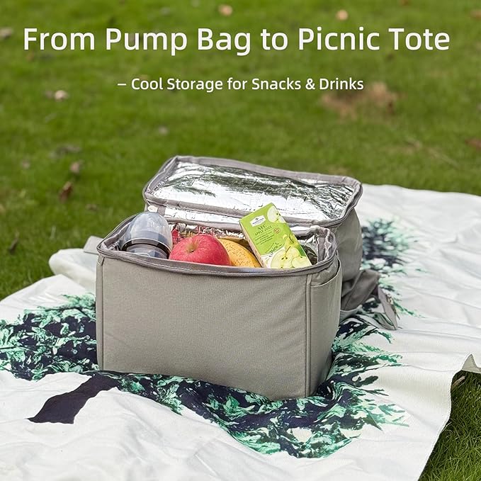 Insulated Bottle Cooler Bag, Holds 6×9oz, 18L Large 2-n-1 Backpack Lunch Bag for Nursing, Work, Daycare (Gray)