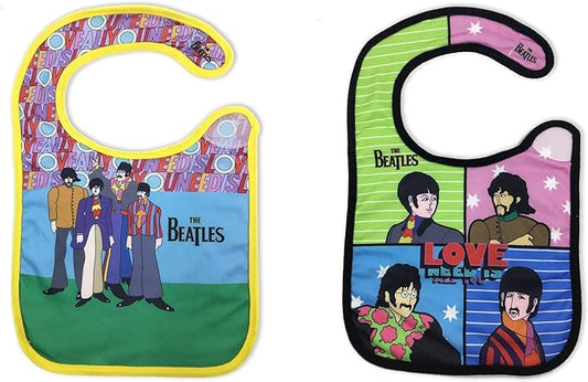 daphyls The Beatles All You Need Is Love Baby Bib 2-Pack Extra Soft, Officially Licensed, Easy Side Closure, Large Size Fits Infant Toddler and Baby