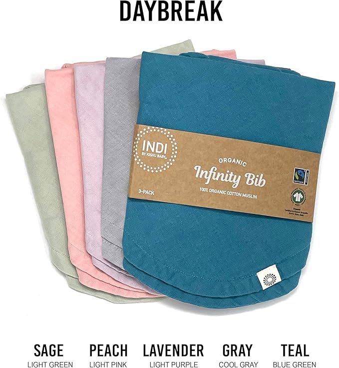 Kishu Baby Indi - Fairtrade Organic Baby Bibs for Girls or Boys - Rounded, 4-Way Reversible, 8 Layer Muslin Drool Bibs