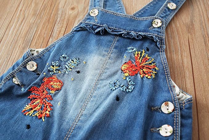 KIDSCOOL SPACE Baby Little Kids Cute Denim Embroidered Fashion Jean Overalls