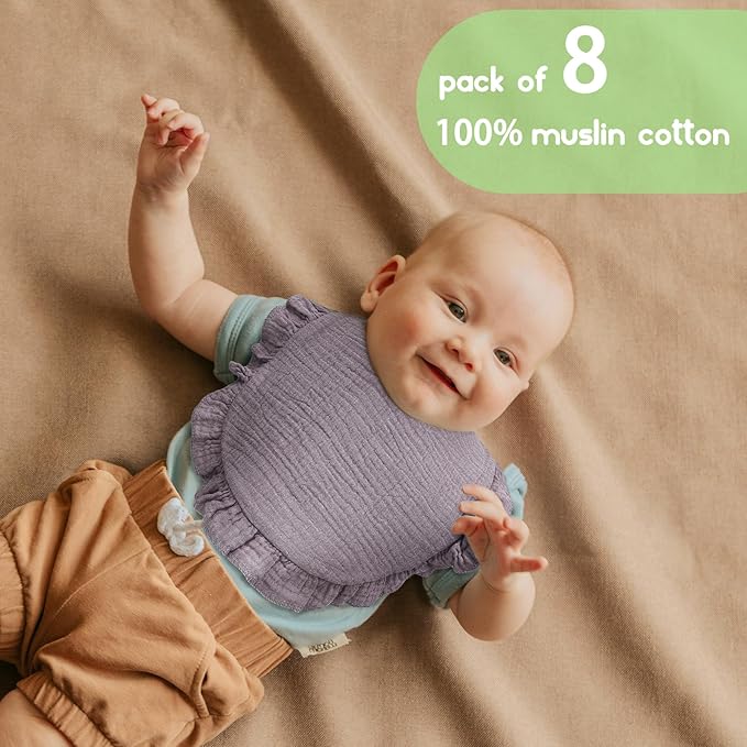 Baby Bibs Muslin Bibs 8 Pack for Drooling and Teething for Unisex Girls Boys