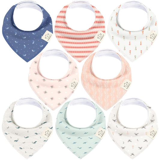 8-Pack Organic Baby Bandana Bibs for Boys, Girls - Super Absorbent Triangle Baby Bibs for Drooling and Teething Infant, 100% Cotton Extra Soft for Newborn, Infant 0-36 Months (Marine Muse)