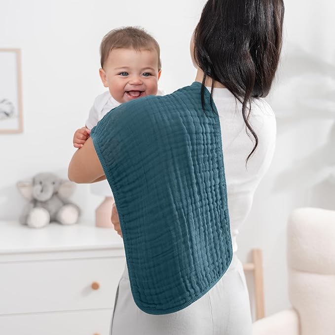 Comfy Cubs Muslin Burp Cloths 20" x 10", Pack of 6 - Large, 6-Layer, Ultra Absorbent 100% Cotton for Baby Drool and Messes - Soft, Safe & Gentle Baby Burp Cloths Set for Boys & Girls - Neptune