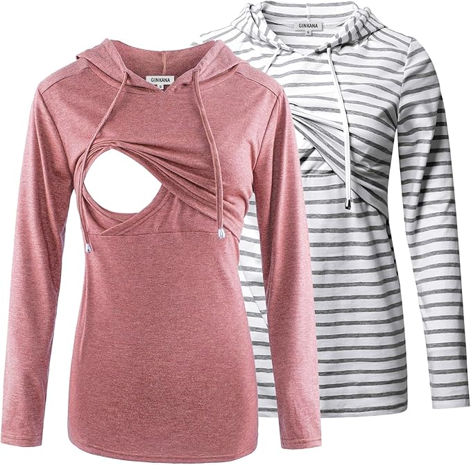 GINKANA Women's Nursing Hoodie Sweatshirt Long Sleeves Breastfeeding Maternity Tops Casual Clothes