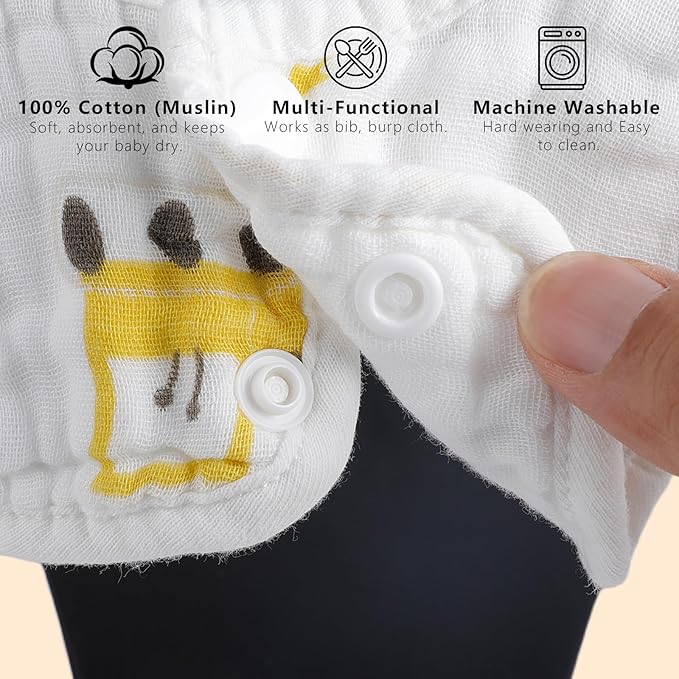 8-Pack 360° Rotate Organic Cotton Baby Bibs, Newborn Muslin Bibs For Teething And Drooling,Unisex Baby Bibs For Toddler, Adjustable With Snaps, Super Soft & Absorbent Baby Bibs For Boys And Girls.