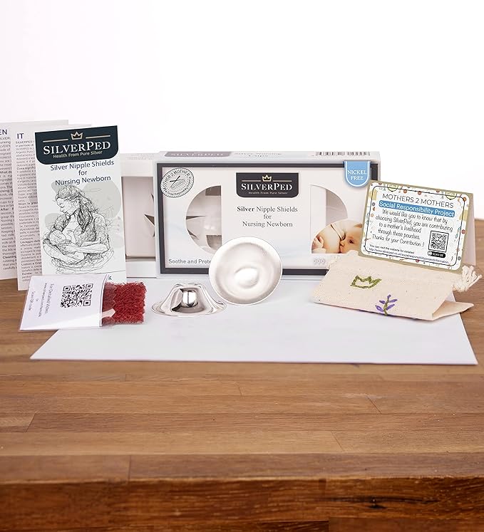 100% Silver Nipple Shield, Soothe and Protect Sore Nipples for Breastfeeding Newborn, Eco-Friendly Nickel-Free Silver Nipple Covers, Polished Surface, 2 Pieces (Standard)