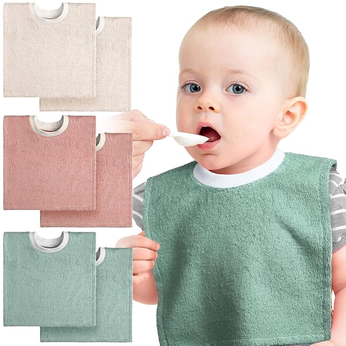 6 Pcs Pullover Baby Bibs Cotton Terry Toddler Absorbent Infant for Feeding and Drooling Towel Slip on Bib(Vivid Color)