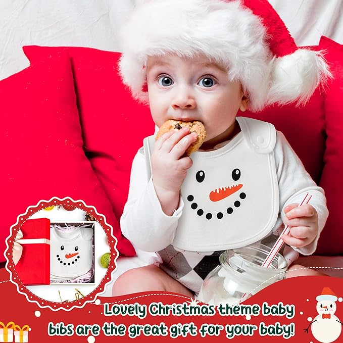 3Pcs Christmas Baby Cotton Bibs with Resin Button Newborn Infant Bibs Christmas Keepsake Baby Gift for Drooling Feeding